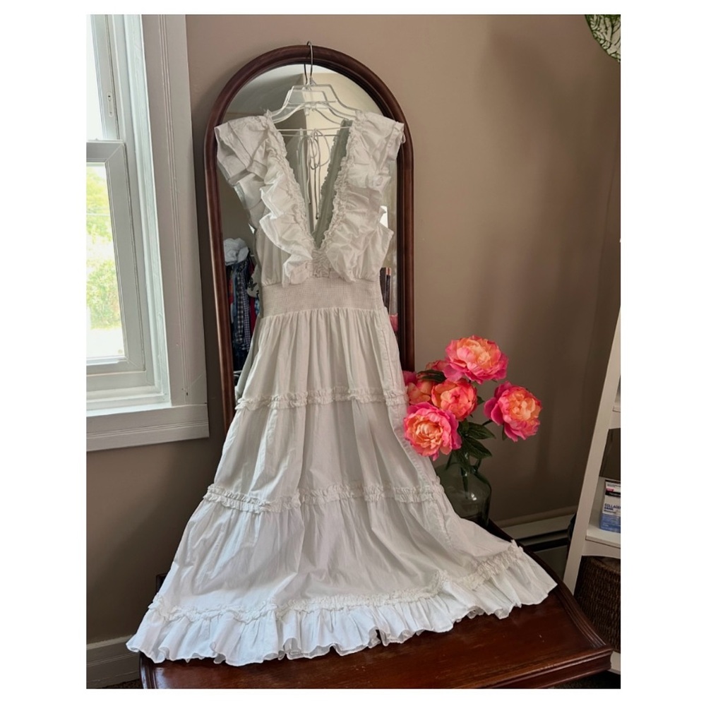 RARE! • ANTHROPOLOGIE • LOVE THE LABEL ‘Azalea’ White Ruffle Tiered Midi Dress - Picture 4 of 16